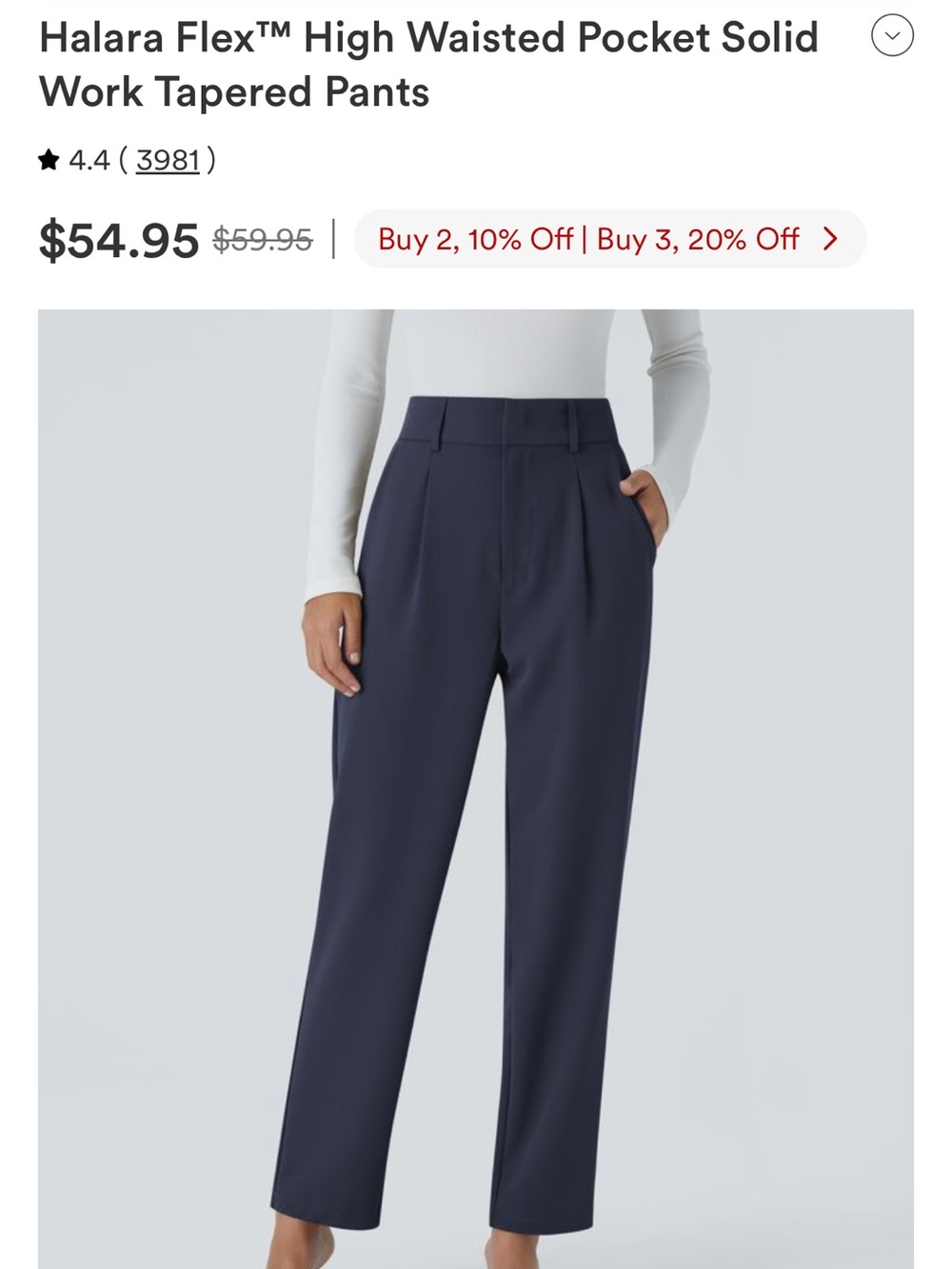 HALARA Navy High-Waist Tapered Work Pants with Pockets